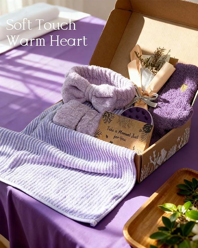 Lavender Spa Gift Baskets - Mothers Day Gifts Natural Pampering Spa Set, Self-Care Get Well Soon Basket,Thank You Gifts, Unique 11pcs Gift Set for Women Wife Mom Her Birthday