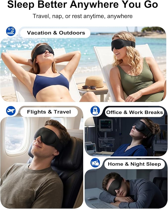 Weighted Eye Mask for Sleeping - 100% Blackout Sleep Mask for Women & Men, 3D Contoured Eye Mask for Lash Extensions, Zero Eye Pressure, Memory Foam, Adjustable Strap for Airplane Travel & Meditation