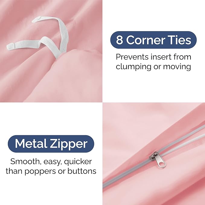 Duvet Cover Queen Size Set - Extra Soft Queen Duvet Cover 90" x 90" with 2 Pillow Shams - Hotel Luxury, Easy Care & Fade Free w/ Zipper Closures & Ties - All Season, Comfy and Breathable (Baby Pink)