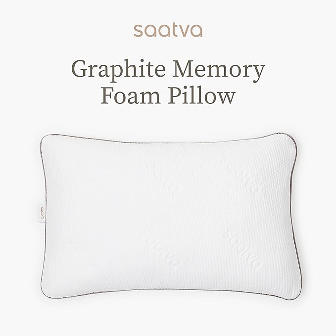 Saatva Graphite Memory Foam Cooling Pillow - 1 Pack, King (34"x16") - Contoured Support for Side & Back Sleepers - Standard Loft (4"-5") - Removable Machine-Washable Cotton Knit Cover