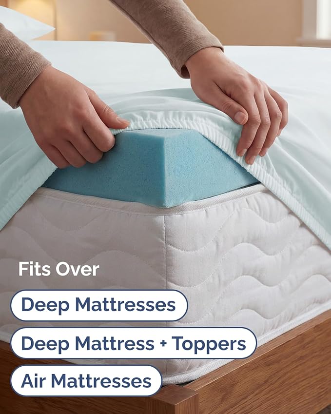 Extra Deep Twin XL Sheet Set - 3 Piece Breathable & Cooling Bed Sheets - Easily Fits 18 to 24 inch Mattress - Ultra Soft, Wrinkle & Fade Free w/ Extra Deep Pockets - Hotel Luxury Bedding - Ice Blue