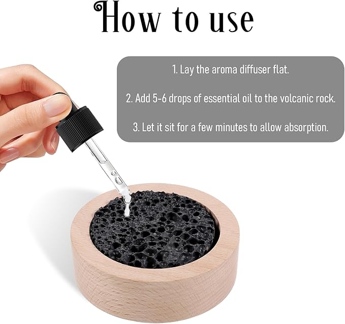 Passive Essential Oil Diffuser Rock Diffuser Natural Wood Base Aromatherapy for Decorating at Desk, Office, or Car and Gift-Giving