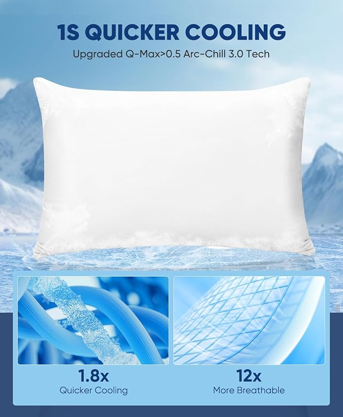 LUXEAR Cooling Pillow Cases, 2 Pack Stretch Arc-Chill Q-max >0.5 Cool Pillowcases Fit Standard & Queen Size Pillows, Protecting Hair & Skin, Gifts for Women & Men, Hot Sleeper, Night Sweats - White