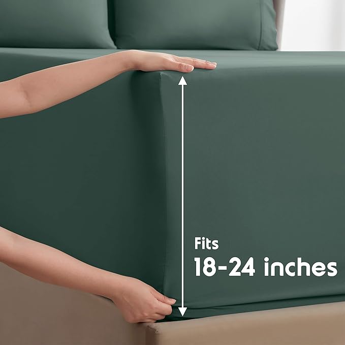Nestl Extra Deep Full Sheet Set - 6 Piece Breathable & Cooling Sheets - Hotel Luxury Bedding Set w/18-24 Inch Deep Pockets - Easy & Secure Fit - Super Soft, Wrinkle Free & Comfy - Forest Green