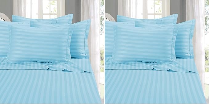 Elegant Comfort Softest and Coziest 4-Piece Sheet Set - 1500 Thread Count Egyptian Quality Luxurious Wrinkle Resistant 6-Piece Damask Stripe Bed Sheet Set, Twin XL, Aqua Blue (Pack of 2)
