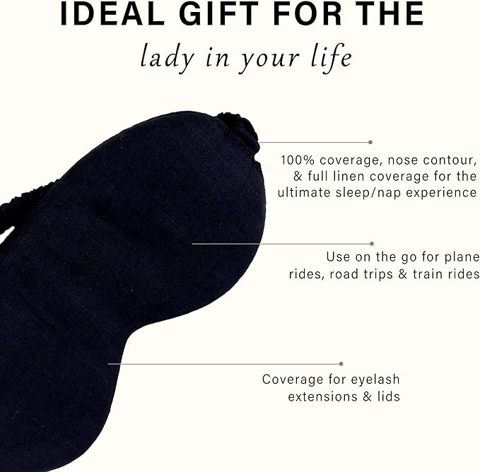100% Blocking Light Eye Mask Pure Linen Sleep Mask with Elastic Band,Soft Zero Pressure Black Eyes Cover,Side Sleeper Eye Cover Cooling Puffiness Dry Eyes