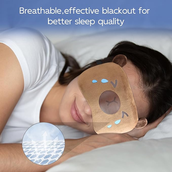Cute Animal Sleeping Mask Sleep Mask, Funny Capybara Eye Masks for Travel Nap Sleeping Blindfold Eye Cover Eyeshade for Adult Teens Men Women - Sad Capybara, Brown