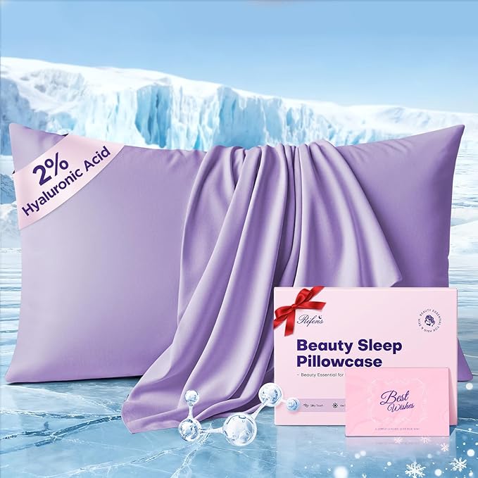 Instant Chill Cooling Pillowcase for Hot Sleepers, 2% HA Infused Pillowcase Hydrates Skin & Hair, Reduces Wrinkles & Frizz, Softer Than Silk Pillow Cases, Pillow Covers Standard (Purple, 1 Pack)