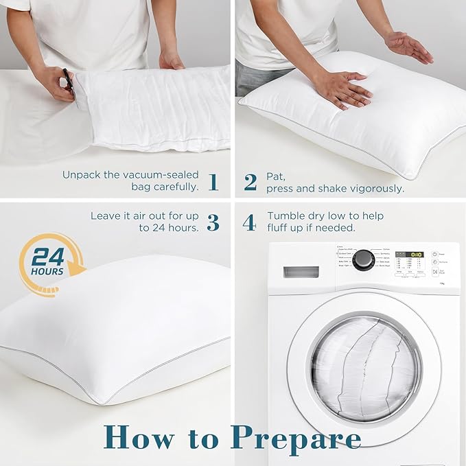 viewstar Bed Pillows Queen Size Set of 2, Hotel Collection, Down Alternative Pillow for Back, Stomach or Side Sleepers, Double Stitch White-Firm