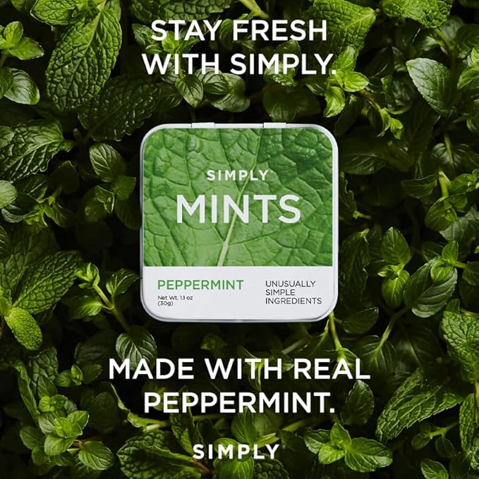 SIMPLY MINTS Natural Breath Mint Sampler, 6 Pack (180 Pieces), Made with Peppermint, Ginger, and Cinnamon Oils, Aspartame-Free, Sorbitol-Free, Xylitol-Free, Vegan, Kosher, Non-GMO