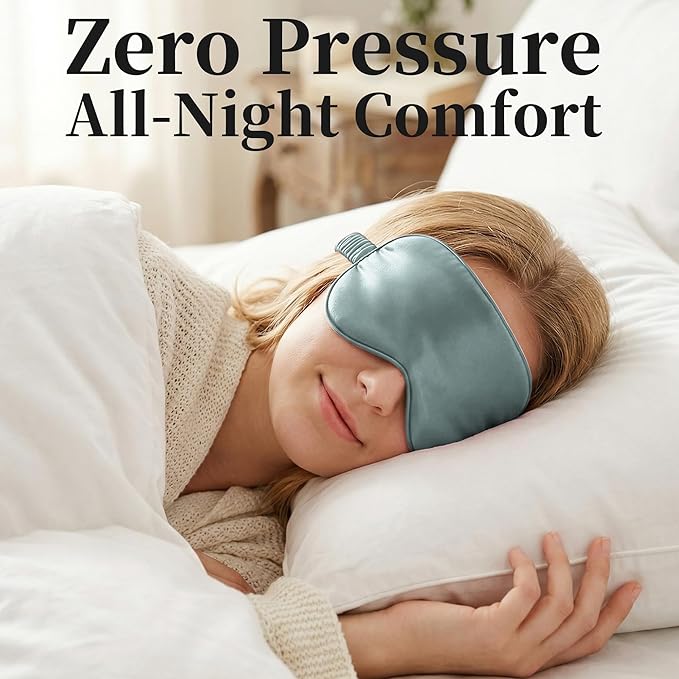 ZLYC 100% Mulberry Silk Sleep Mask Pressure-Free Eye Cover Soft Light Blocking Blindfold for Travel & Nap, Solid Haze Blue