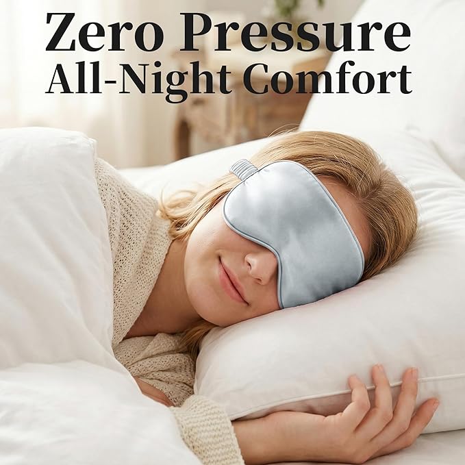 ZLYC 100% Mulberry Silk Sleep Mask Pressure-Free Eye Cover Soft Light Blocking Blindfold for Travel & Nap, Solid Sliver