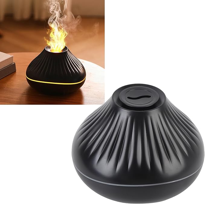 Essential Oil Diffuser, 160Ml 7 Colors Flame Diffuser Humidifier with Auto Off Protection, Aromatherapy with Dual Mist Mode Quiet Mode for Home Office Studio Use (Black)