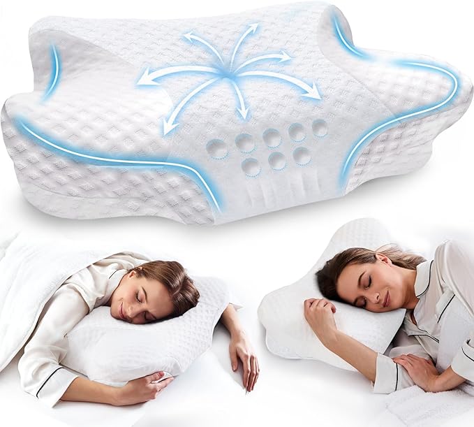 VJASD Cervical Neck Pillow for Side Sleeper - Memory Foam Neck Support Pillows for Neck Pain Relief - White