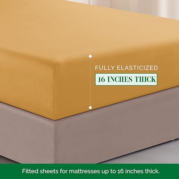 Elegant Comfort Luxurious 1500 Premium Hotel Quality Microfiber Three Line Embroidered Softest 4-Piece Bed Sheet Set, Wrinkle and Fade Resistant, Twin/Twin XL, Camel-Gold