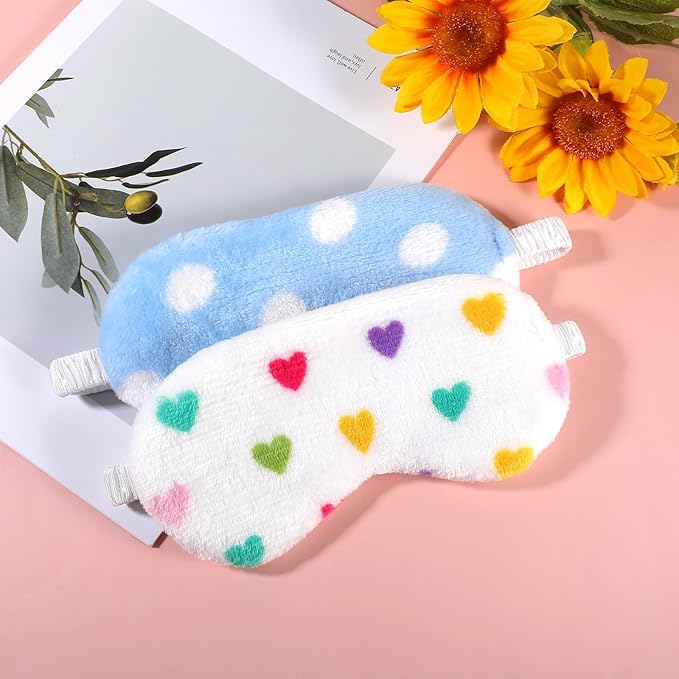 2PCS Plush Sleeping Eye Mask, Soft Plush Eye Mask, Fuffy Eye Cover Comfortable Sleep Mask Blindfold Rainbow Faux Fur Eye Shade for Women, Men and Kids Travel Nap Sleeping