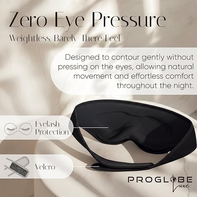Proglobe Luxe Blackout Sleep Mask, 100% Blackout Eye Mask, 3D Contoured Zero Pressure Design, Soft Breathable Modal Fabric, Adjustable Strap, Travel Pouch Included for Women and Men, Dark Grey