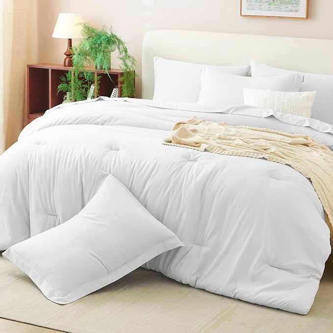 CozyLux Twin XL Comforter Set White, 5 Pieces Bed in a Bag Twin Extra Long Comforter Set with Sheets for College Dorm, Luxury Bedding Sets with Down Alternative Comforter, Sheets, Pillowcase & Sham