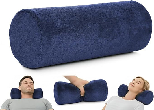 AllSett Health Round Cervical Roll Cylinder Bolster Pillow with Removable Washable Cover, Ergonomically Designed for Head, Neck, Back, and Legs || Ideal for Spine and Neck Support, Navy