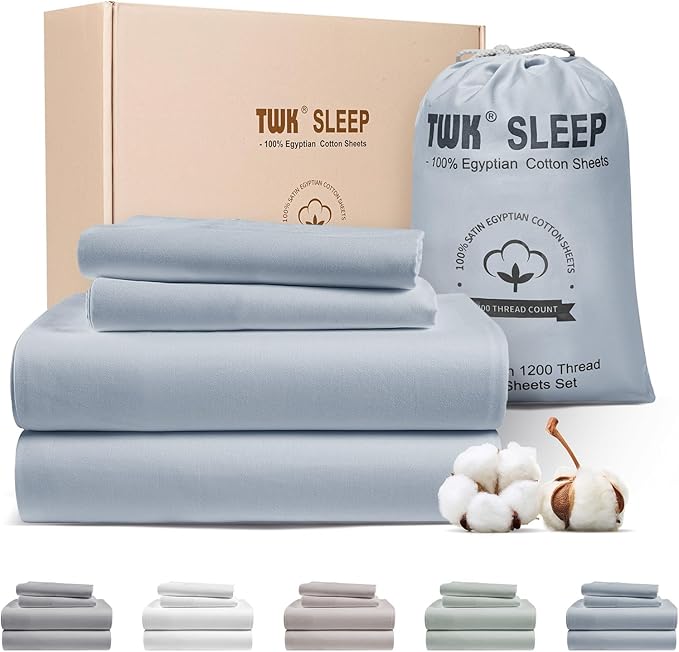 TWK 1200 TC 100% Egyptian Long-Staple Cotton Bedding Sheets Set, Luxury Hotel Style Deep Pocket with Elastic Reinforced Seams Sheet Set, Soft & Comfy Natural Sheets