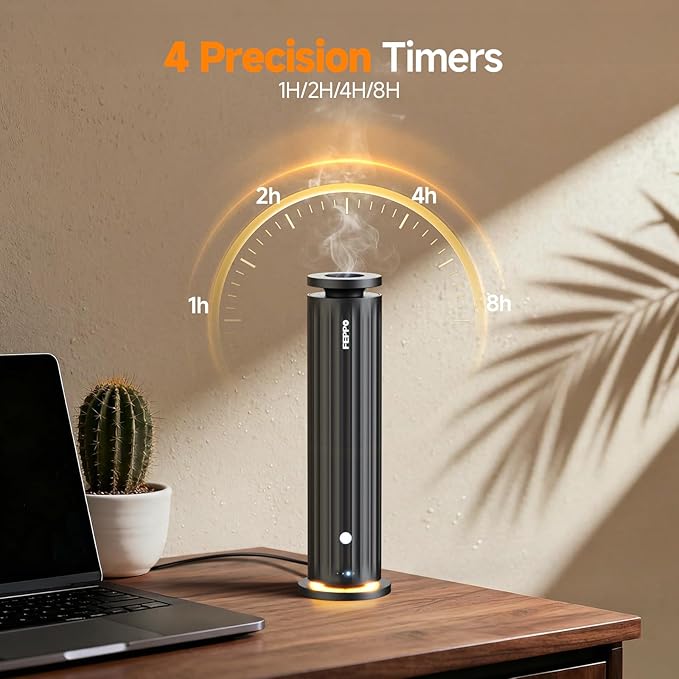 FEPPO Waterless Diffuser, Essential Oil Diffuser for Home Hotel Office – Cold Air Aroma Diffuser Starter Kit with 5×20mL Hotel Scent Oils, 6 Scent Levels, Quiet Aromatherapy Diffuser, 1000+ Sq Ft