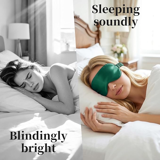 ZLYC 100% Mulberry Silk Sleep Mask Pressure-Free Eye Cover Soft Light Blocking Blindfold for Travel & Nap, Solid Dark Green