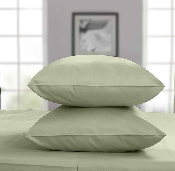 Threadmill Luxury King Size Pillow Cases - 2 Piece Set | 800 Thread Count Sateen Weave | 100% Cotton Pillow Covers - Extra Long Staple Cotton - Comfortable Sage Green