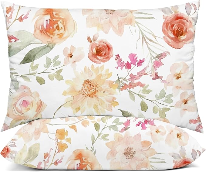 YIYEA Standard Pillow Cases Set of 2, Ultra Soft Double Brushed Microfiber Pillowcases Standard, Floral Bed Pillow Covers, Fade Resistant, Easy Slip-On (20"x26")