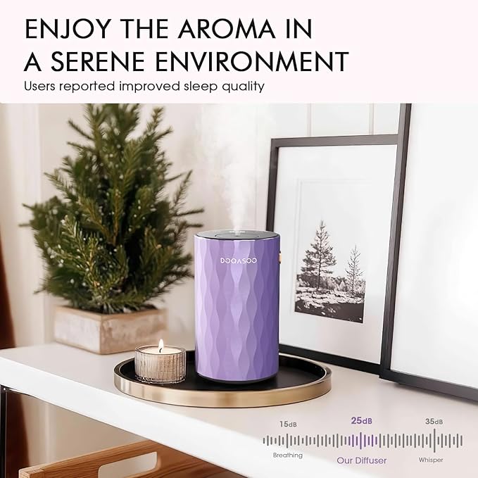 Waterless Essential Oil Diffuser - Aluminum Metal Texture, 96H Quiet Battery Nebulizer, Portable Scent Aromatherapy Diffuser with Timer & 4 Mist Levels, 20mL, Type-C for Home/Room/Car/Office