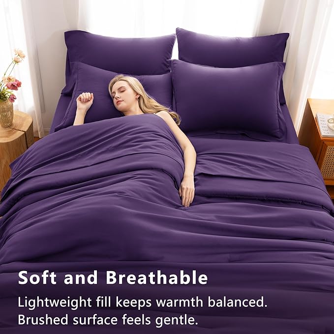 CozyLux King Size Comforter Set Purple, 7 Pieces Bed in a Bag King Comforter Set with Sheets, Luxury Soft Bedding Sets with Down Alternative Comforter, Fitted Sheet, Flat Sheet, Pillowcases & Shams
