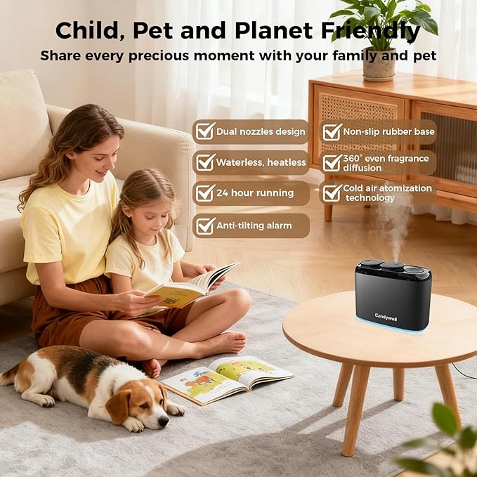 Smart Essential Oil Diffuser with Dual Nozzle & App Control, Waterless Diffuser for 1500 Sq Ft, with 4 Timer & 4 Mist Levels, Hotel Scent Diffuser for Home & Office
