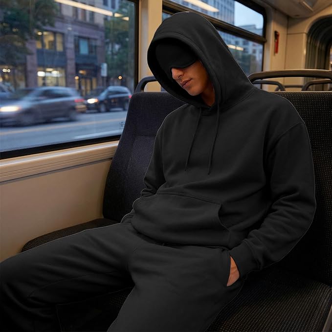 Ainangua Mens Oversized Pullover Essentials Hoodie with Eye Mask Built In Comfor Airplane Mode Travel Sleep Wearable Blanket