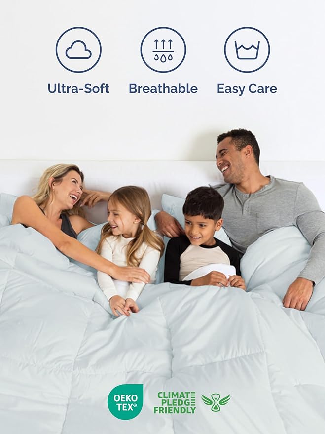Full Comforter Set - 7 Piece Bed in a Bag Full Size Bed Set - Down Alternative Comforter, Flat Sheet, Fitted Sheet, Pillowcase & Shams for All Seasons - Ultra Soft, Cozy, Comfy & Breathable - Ice Blue