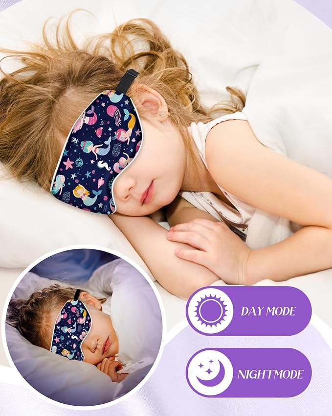 Miss Adola Sleep Mask for Kids - Cute Kawaii Cartoon Silk Sleeping Mask with Adjustable Strap Soft Smooth Light Eye Mask for Sleeping Silk Kids Eye Cover for Boys Girls Teens, BU Fish Ocean