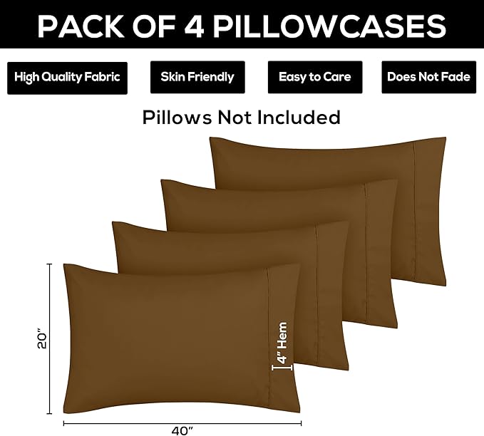 Utopia Bedding King Pillow Cases - 4 Pack - Envelope Closure - Soft Brushed Microfiber Fabric - Shrinkage and Fade Resistant Pillow Covers King Size 20 X 40 Inches (King, Mocha)
