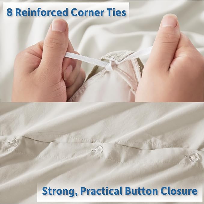 Nestl Full Duvet Cover Set with Comforter Insert - Off White 4 Piece 80x90 Duvet Cover & 2 Pillow Shams with White Quilted Down Alternative Comforter, Ultra Soft, All Season