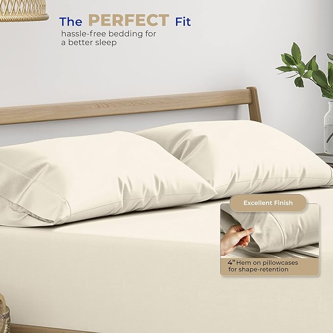 Thread Spread 100% Cotton Pillow Cases Queen Size Set of 2 - Luxury 400 Series Glee Collection Queen Pillow Cases (Ivory), Soft Cooling Breathable Hotel Cotton Pillowcases, Fits Standard Pillows