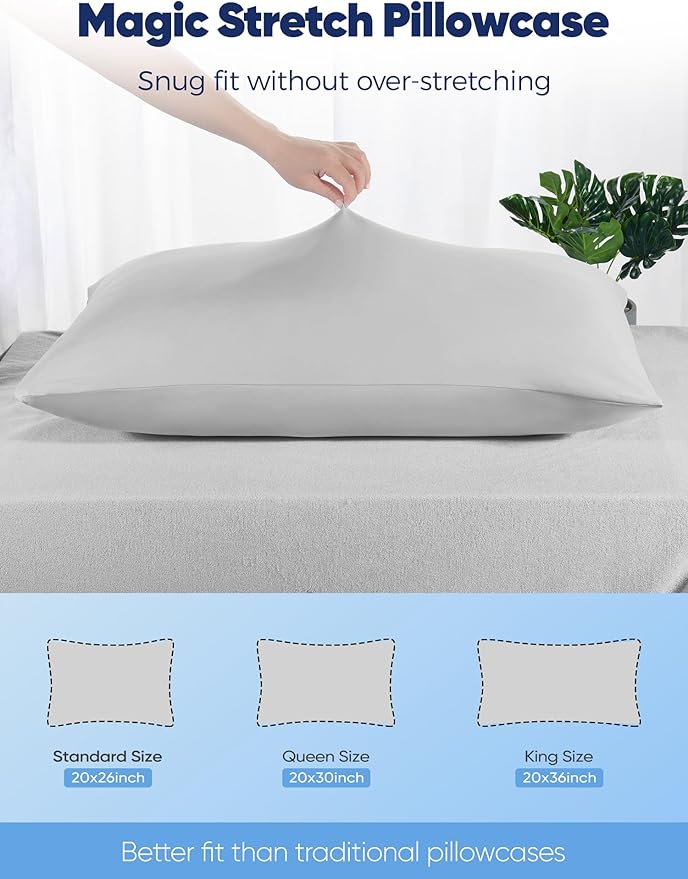 Avolare Cooling Pillow Cases King Size Set of 2,Arc-Chill 3.0(Q-Max>0.5) Cooling Pillowcases for Hot Sleepers,Breathable & Stretchy Fabric,Soft for Hair Skin, Zipper Pillow Cases,Grey