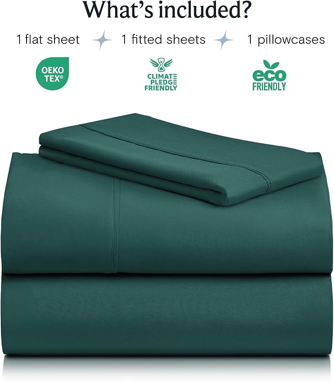 LuxClub 3 PC Sheet Bed Sheets Deep Pockets 18" Eco Friendly Wrinkle Free-Kids-Fitted Sheets Machine Washable Hotel Bedding Silky Soft - Emerald Twin