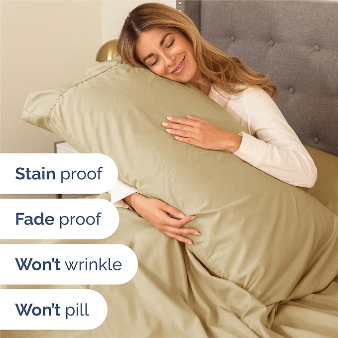 Full 6 Piece Sheet Set - Comfy, Breathable & Cooling - Soft Hotel Luxury Bedding for Women, Men, Kids, Teens & Children - 1 Flat & 1 Fitted Sheet & 4 Pillowcases w/ Deep Pockets - Wrinkle Free - Beige