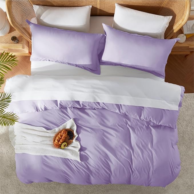 Nestl Twin Duvet Cover Set with Comforter Insert - Lavender 3 Piece 68x90 Duvet Cover & 1 Pillow Sham with White Quilted Down Alternative Comforter, Ultra Soft, All Season