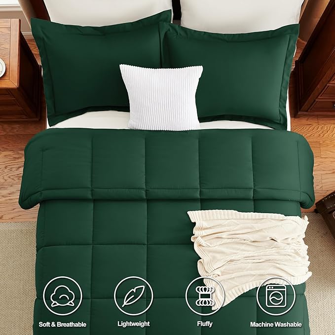 CozyLux Full Size Comforter Sets - Emerald Green Comforter Full Size, 3 Pieces Box Stitched Bed Set for All Seasons, Soft Lightweight Bedding Sets with 1 Down Alternative Comforter and 2 Pillow Shams