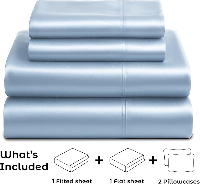 Satin Sheets Full [4-Piece, Baby Blue] Hotel Luxury Silky Bed Sheets - Extra Soft 1800 Microfiber Sheet Set, Wrinkle, Fade, Stain Resistant - Deep Pocket Fitted Sheet, Flat Sheet, Pillow Cases