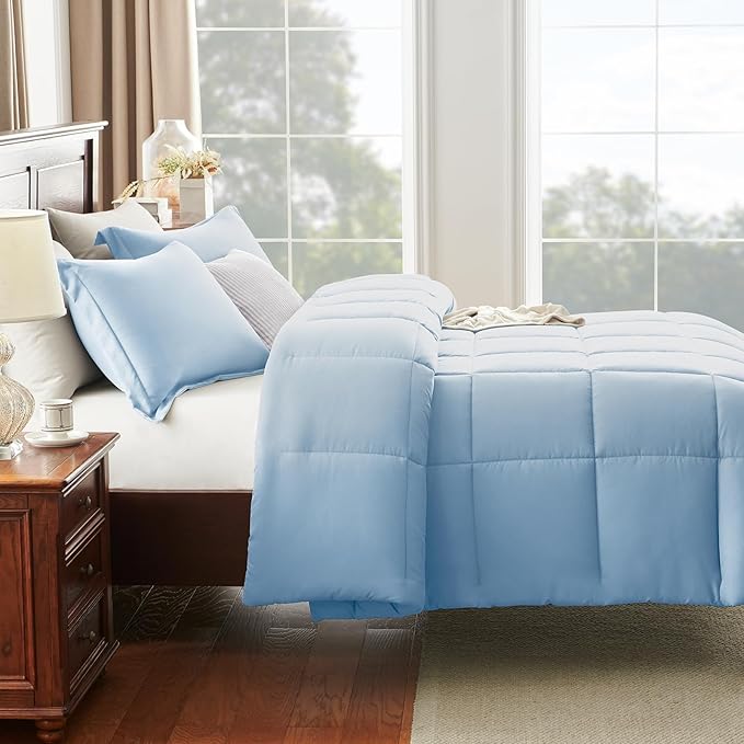 CozyLux Oversized King Comforter Set, 3 Pieces Baby Blue 120x98 Box Stitched Design Soft Bedding Set, All Season Lightweight Breathable Bed Set with 1 Down Alternative Comforter and 2 Pillow Shams