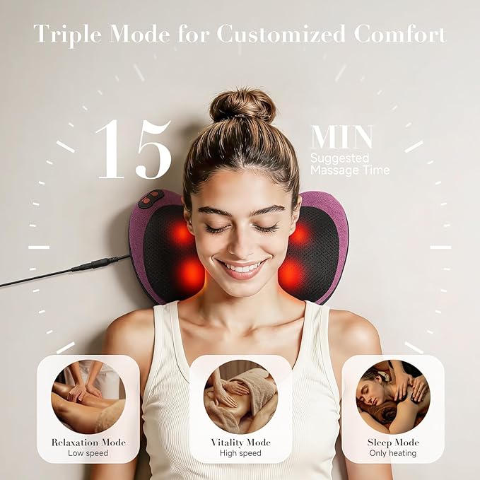 Papillon Shiatsu Back Massager with Heat, Mothers Day Gifts for Mom, Wife, Women & Her,Deep Tissue Massage Pillow for Neck,Shoulder,Foot & Lower Back Pain Relief,Gifts for Women,Her, Dad, Men (Purple)