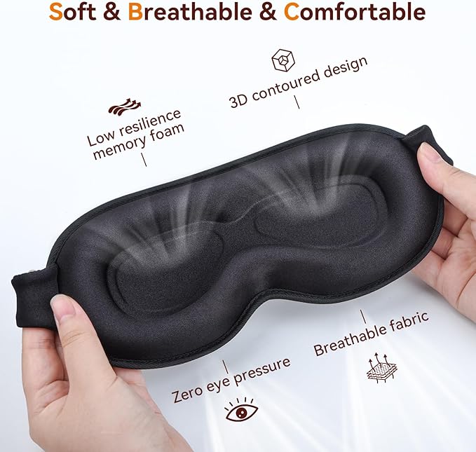 Sleep Mask, EVA BELLE Sleep Masks for Men Women, Zero Eye Pressure 3D Sleeping Mask, 100% Light Blocking Eye Covers with Adjustable Strap for Sleeping Travel Home Nap Rest Memory Foam