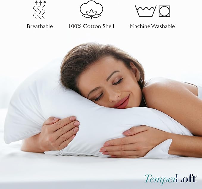 Manchester Mills TemperLoft Serenity Pillows Standard (Set of 2), Down/Down Alternative Fill, 20x26, 100% Cotton Cover, Found in Leading Hotels Nationwide Hospitality Quality Delivered to Your Home