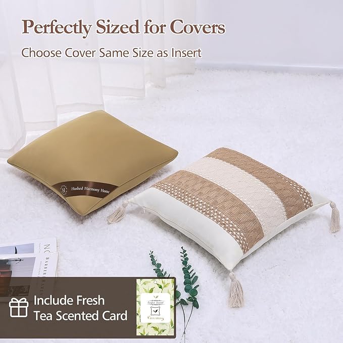 20x20 Pillow Inserts Set of 2 - Shredded Memory Foam with 3-Layer Hybrid Construction - Supportive 20 Inch Pillow Insert for Couch Throw Pillows, Never Goes Flat Down-Like Softness Brown