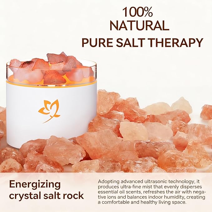 4-in-1 Ultrasonic Crystal Salt Stone Aromatherapy Diffuser & Humidifier - 7-Color LED Dreamy Flame Light, Auto Shut-Off, 2 Modes | Home/Office/Yoga (White)
