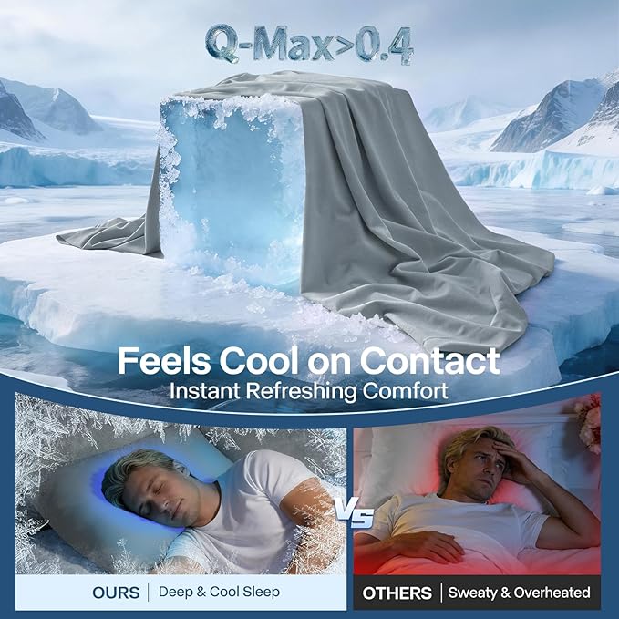 Luxury Cooling Pillowcases Queen Size 2 Pack, Q-Max>0.4 Cool Touch for Hot Sleepers&Night Sweats Beauty Sleep Anti-Frizz, Softer Than Silk Pillowcover Oeko-TEX Certified Elegant Gray
